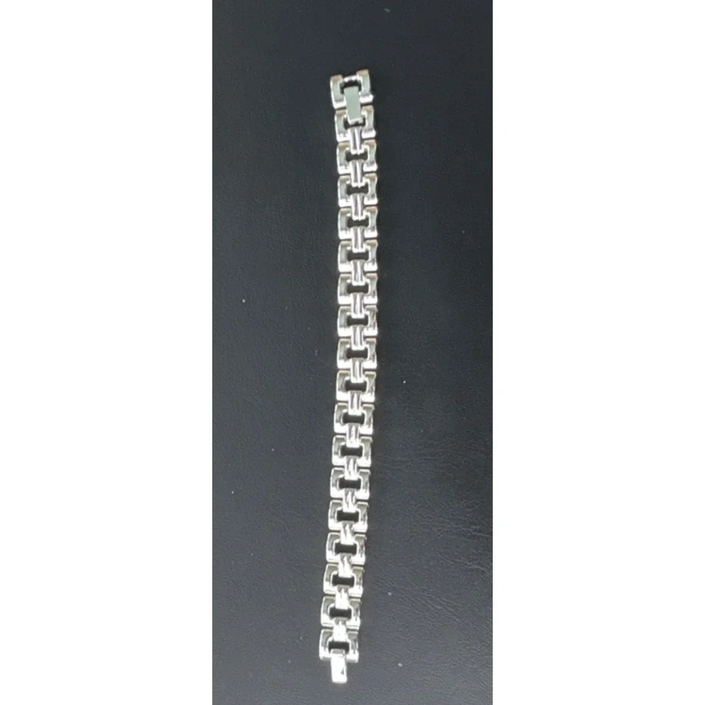 VTG Unisex Silver Steel Toned Box Link Chain Bracelet 8 in